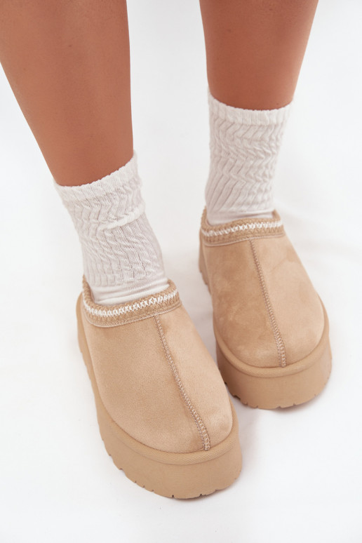 Elfenbeinfarbene Įjungtarirya niedrige Damen Schneestiefel mit Plattform und Fell