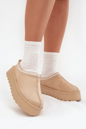 Elfenbeinfarbene Įjungtarirya niedrige Damen Schneestiefel mit Plattform und Fell 2