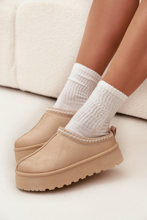 Elfenbeinfarbene Įjungtarirya niedrige Damen Schneestiefel mit Plattform und Fell