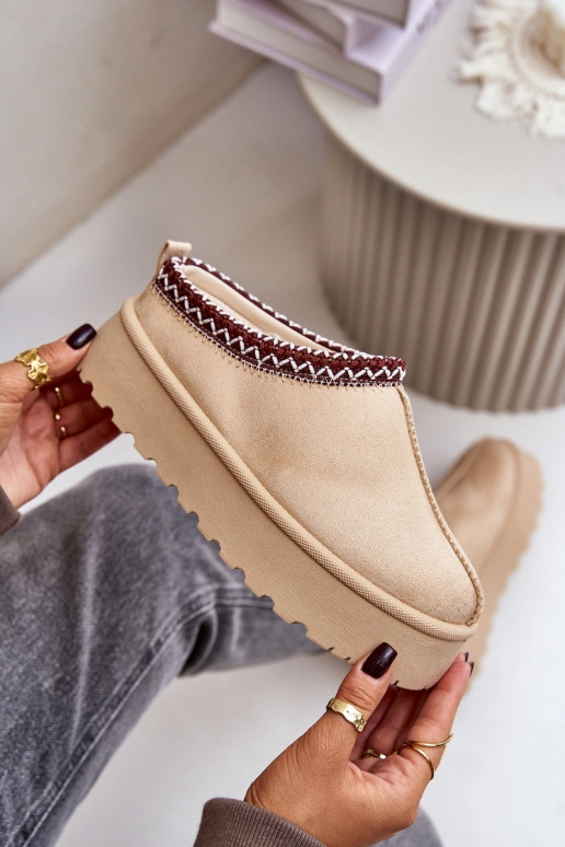 Elfenbeinfarbene Įjungtarirya niedrige Damen Schneestiefel mit Plattform und Fell