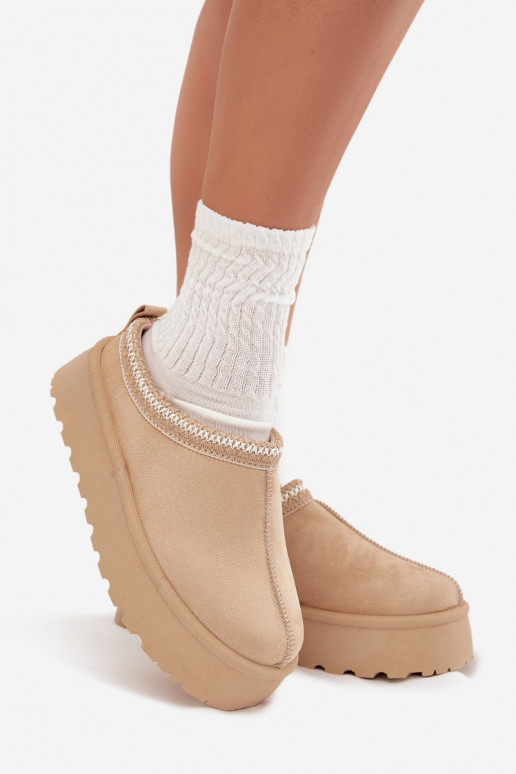 Elfenbeinfarbene Įjungtarirya niedrige Damen Schneestiefel mit Plattform und Fell