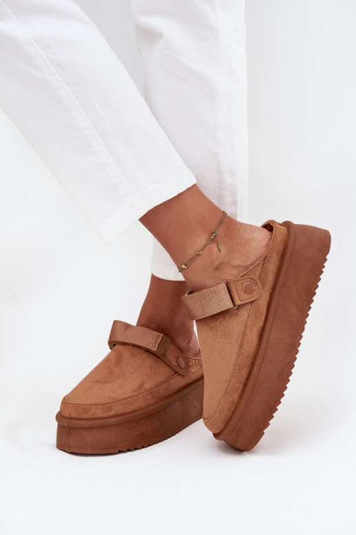 Schneestiefel Feminin mit einer Plattformmit Klebeverschlussem braune Farbe Jorielle