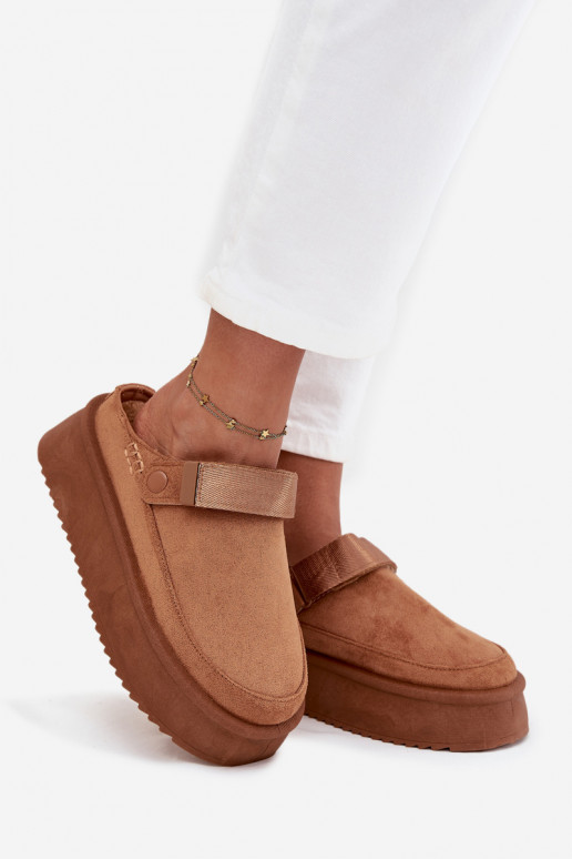 Schneestiefel Feminin mit einer Plattformmit Klebeverschlussem braune Farbe Jorielle