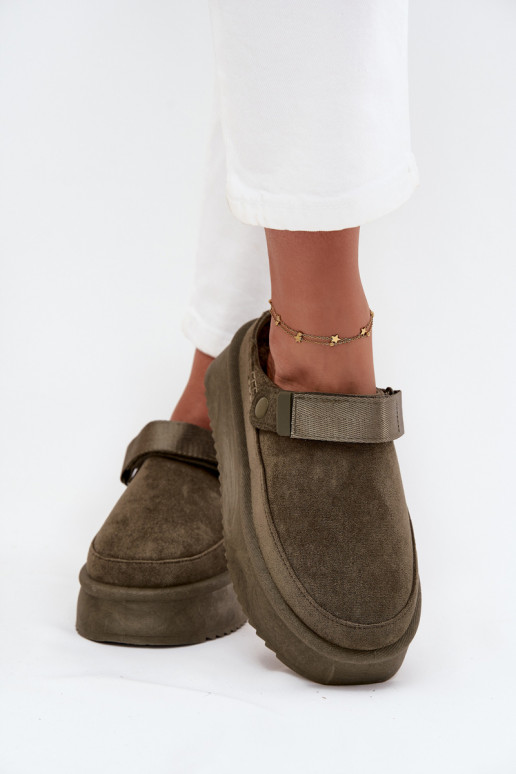 Schneestiefel Feminin mit einer Plattformmit Klebeverschlussem Khaki-Farbe-Farbe Jorielle