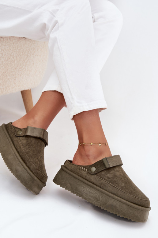 Schneestiefel Feminin mit einer Plattformmit Klebeverschlussem Khaki-Farbe-Farbe Jorielle