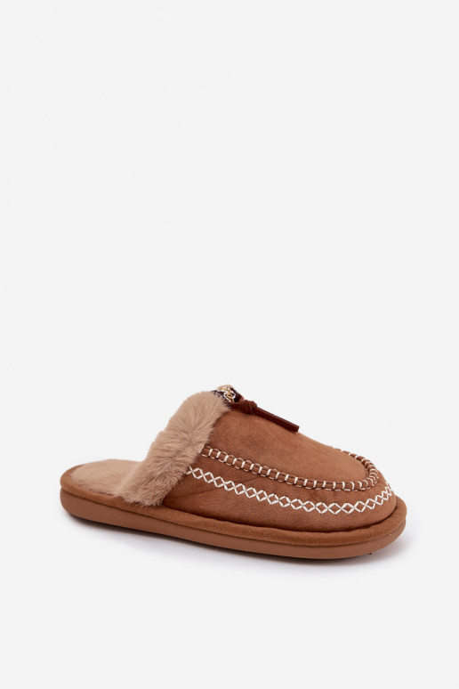 Hausschuhe Feminin mit Pelzmantel I Haftem braune Farbe Perivelle