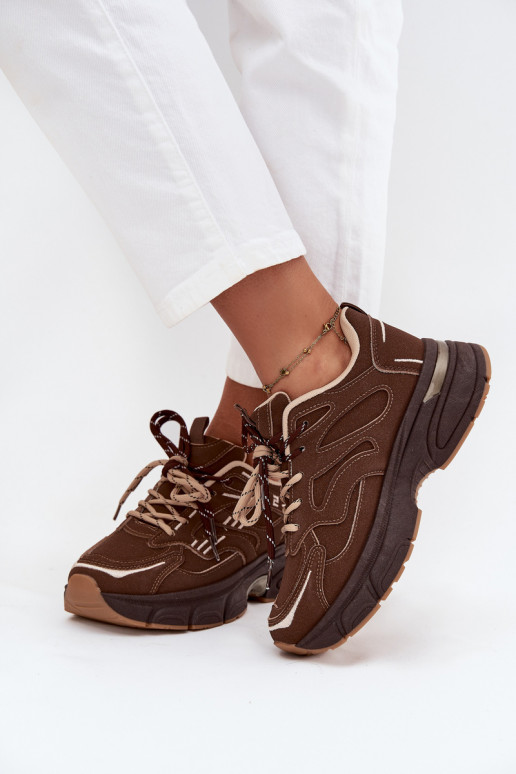 Turnschuhe Sneakers Stilvollllschuhe FemininPodZuójnym Schnürungm CzekoladoZue Annelie