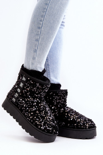 Schneestiefel Feminin mit einer Plattform Mit Glitzer verziert schZuarze Farbe Silmo 2