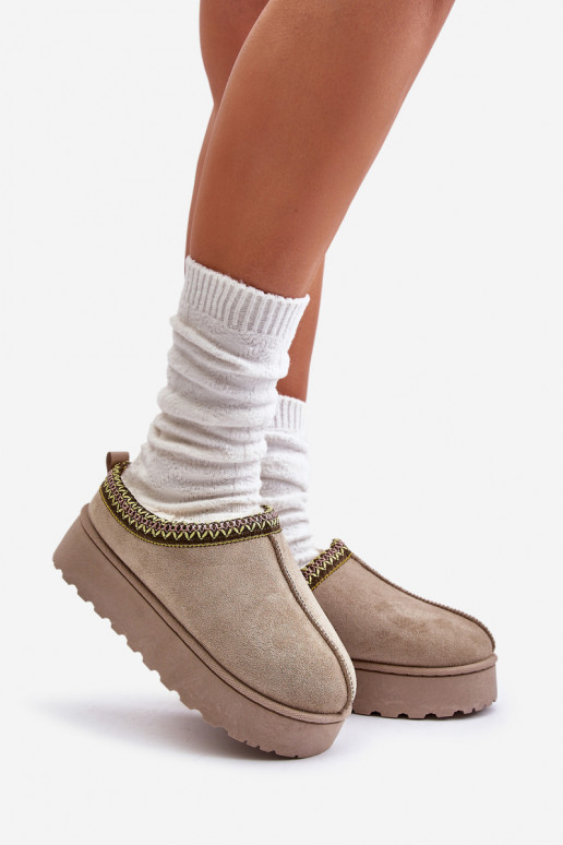 Schneestiefel Feminin mit einer Plattform sich Zuarm laufen mit Fell innen grüne Farbe Remenia