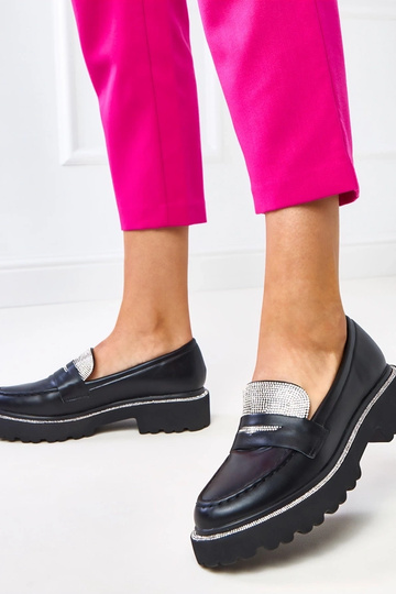 Damen schwarze Mokassins mit Zirkonia „Kejti" 2