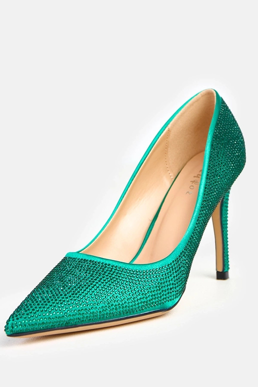 Grüne satinierte High Heels mit...