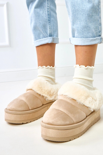 Sandfarbene kurze gefütterte Schneestiefel mit Fell Almeida