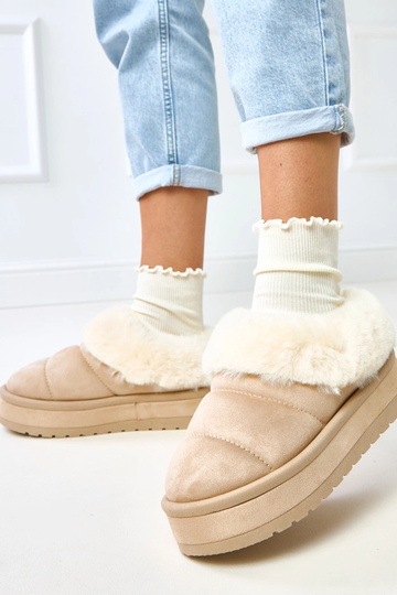 Sandfarbene kurze gefütterte Schneestiefel mit Fell Almeida 2