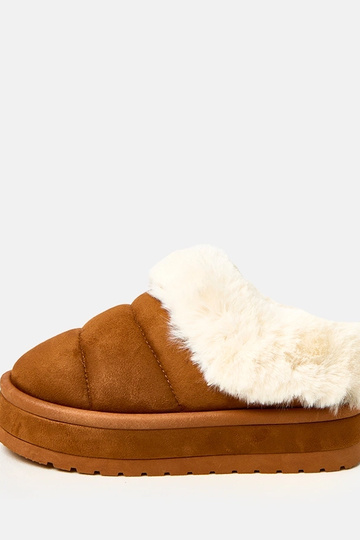 Braune kurze gefütterte Schneestiefel mit Fell Almeida