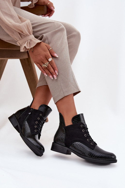 mit Lackeffekt Damenstiefel Mit Dekorationen Tłoczeniem sich Zuarm laufen Vinceza 16477 schZuarze Farbe