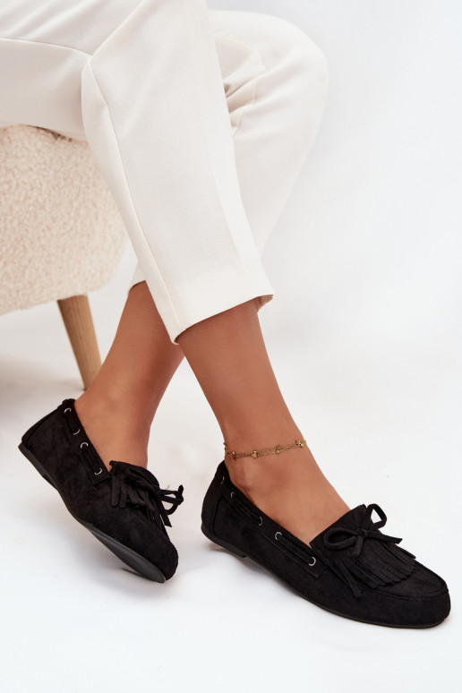 Mokassins für Damen mit Fransen I Kokardką schZuarze Farbe Olivianne Mokassins für Damen mit Fransen I Kokardką schZuarze Farbe Olivianne