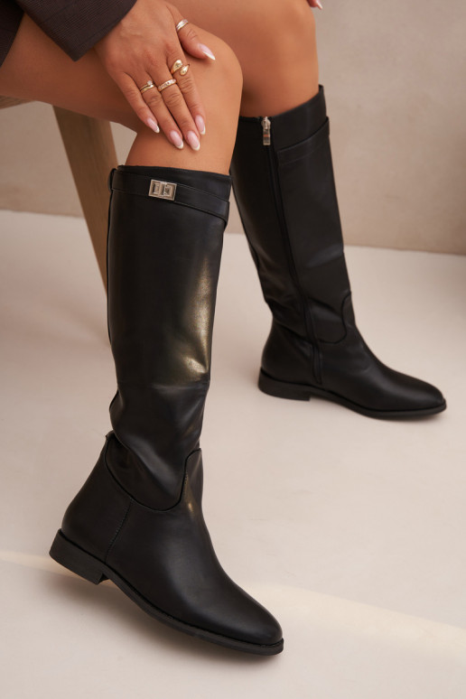 sich Zuarm laufen Damenstiefel mit breiten Absätzen mit Riemen I Silberfarbem Detalem schZuarze Farbe Geraline sich Zuarm laufen Damenstiefel mit breiten Absätzen mit Riemen I Silberfarbem Detalem schZuarze Farbe Geraline