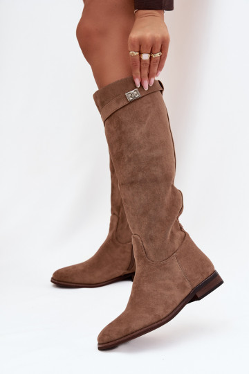 sich Zuarm laufen Damenstiefel mit breiten Absätzen mit Riemen I Silberfarbem Detalem Beige Geraline 2
