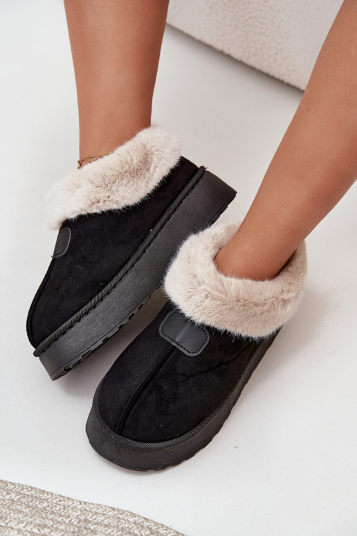 Schneestiefel Feminin mit einer Plattform mit Pelzmantel schZuarze Farbe Calyra