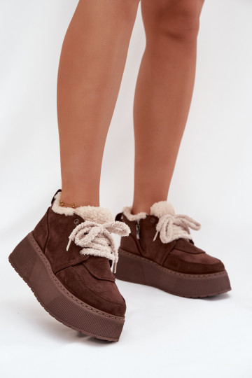 Schneestiefel Feminin mit einer Plattform mit Pelzmantel Typu Baranek braune Farbe Luma 2