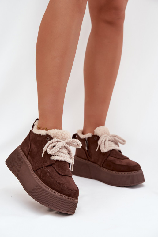 Schneestiefel Feminin mit einer Plattform mit Pelzmantel Typu Baranek braune Farbe Luma