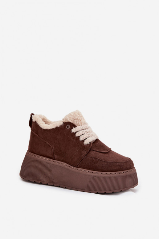 Schneestiefel Feminin mit einer Plattform mit Pelzmantel Typu Baranek braune Farbe Luma