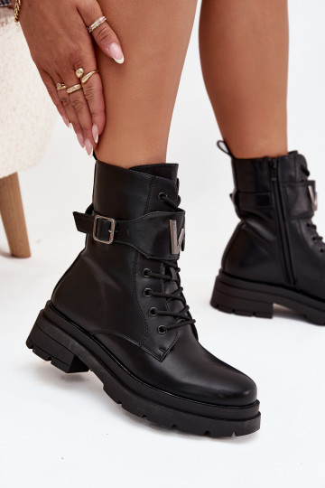 Arbeitsstiefeletten Feminin Eko Haut mit verzierten Absätzen schZuarze Farbe Ylianne