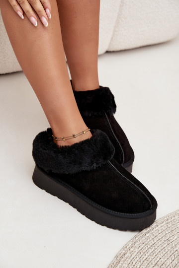 Haut aus INildleder Schneestiefel Feminin mit Pelzmantel schZuarze Farbe Mivelle