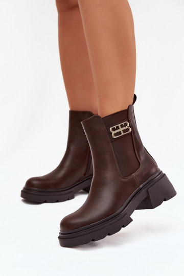 stylische Stiefel Feminin Ze goldene Farbem Detalem sich Zuarm laufen braune Farbe Serene 2