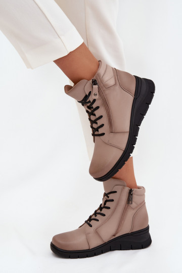 Haut Damenstiefel Auf einem Keil sich Zuarm laufen Vinceza 39963 Beige