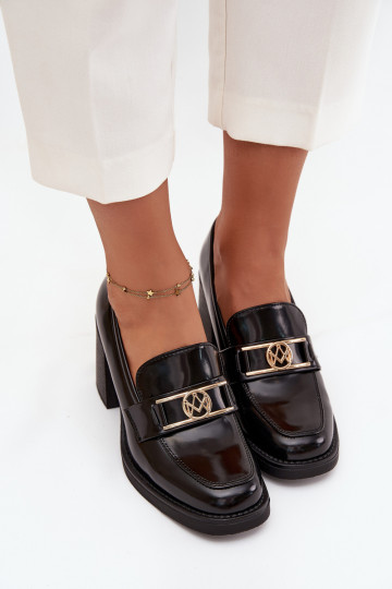 Schwarze Damen-Schuhe mit Absatz und goldenen Details „Privelle"
