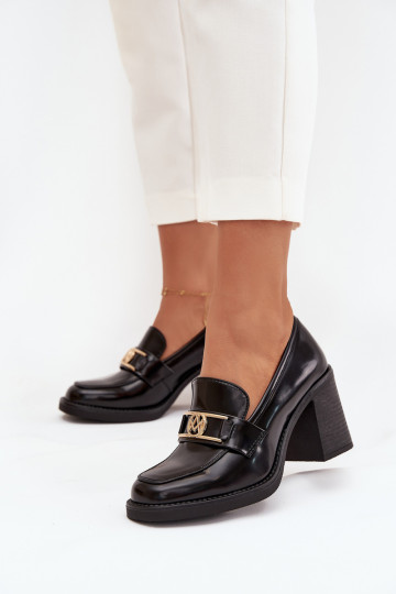 Schwarze Damen-Schuhe mit Absatz und goldenen Details „Privelle" 2