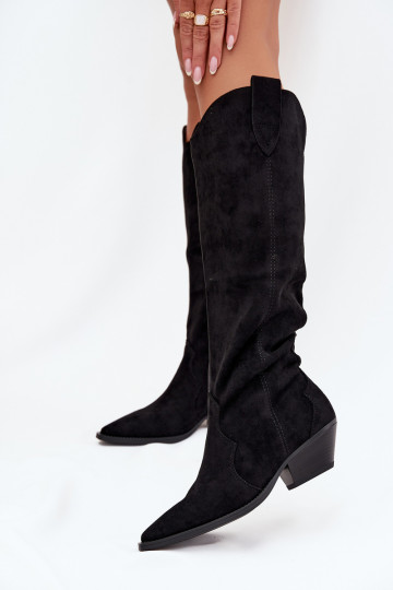 sich Zuarm laufen Stiefel CoZuboy-Stil mit Absätzenaus Öko-INildlederu schZuarze Farbe Jovianne 2