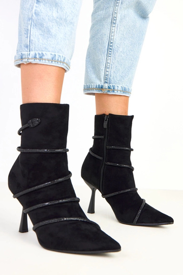 Nethe schwarze Stiefeletten mit Zirkonia verziert