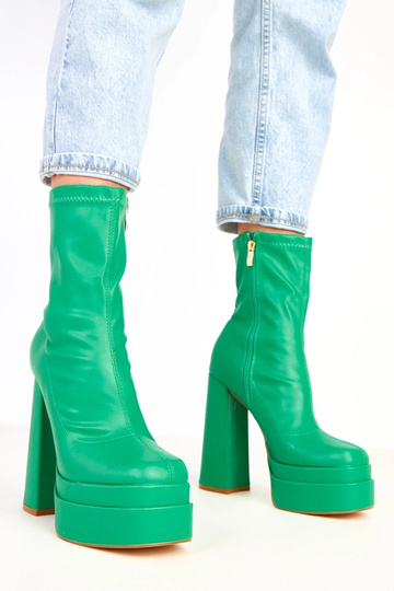 Grüne Stiefeletten auf massiven Blockabsatz und Plattform Yasmin