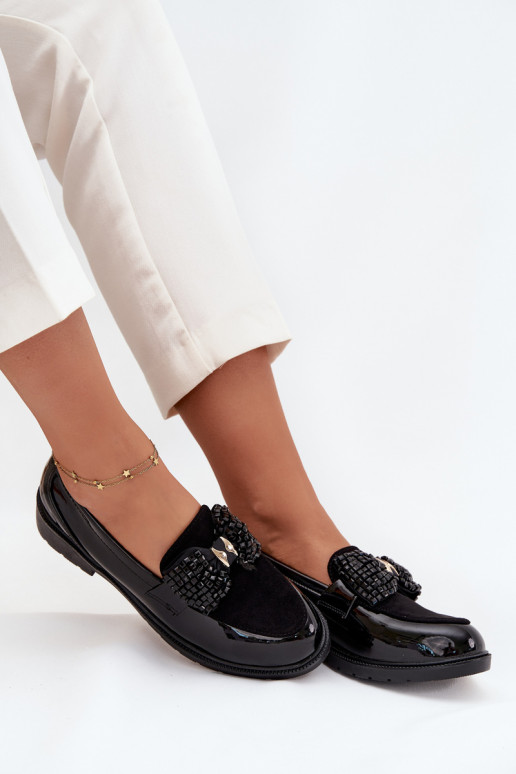 Lackierte Mokassins für Damen mit Schleifen S.Barski HY51-319 in Schwarz