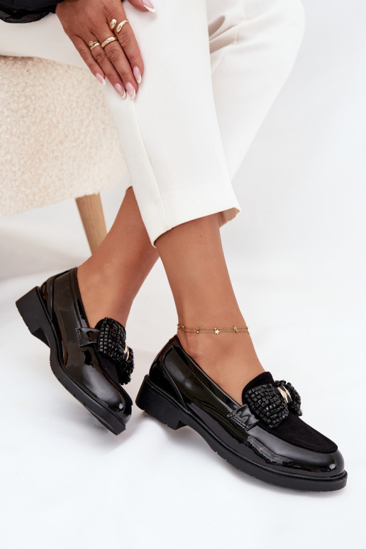 Lackierte Mokassins für Damen mit Schleifen S.Barski HY51-319 in Schwarz