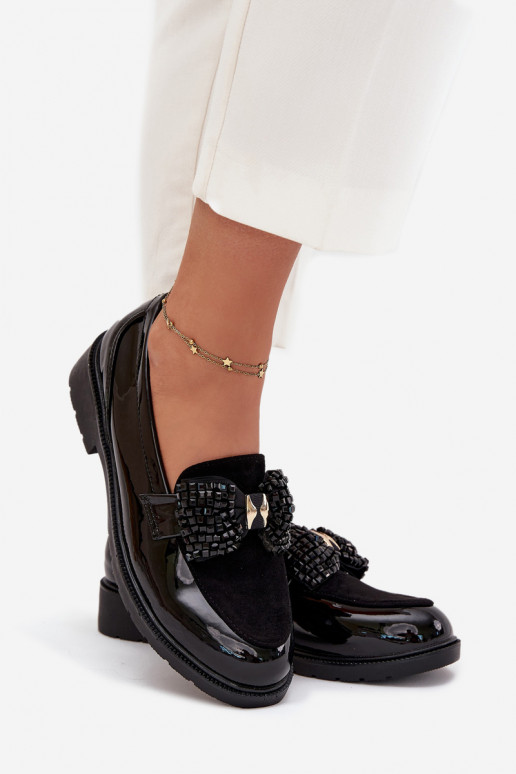 Lackierte Mokassins für Damen mit Schleifen S.Barski HY51-319 in Schwarz