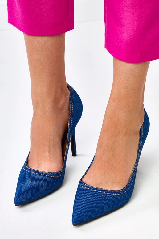 Dunkelblaue High Heels im Jeans-Look...