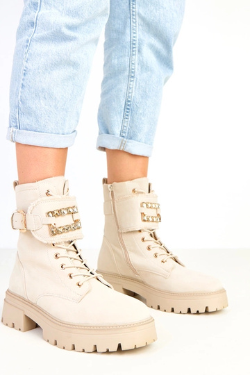 Beige warme Stiefeletten auf Plateausohle mit Steinen Dajana