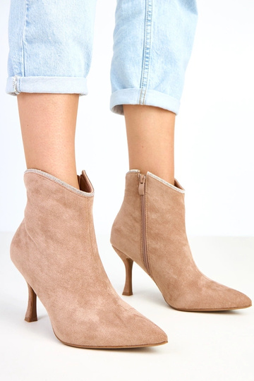 Beige Damenstiefeletten mit...