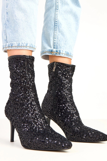 Schwarze Stiefeletten mit Glitzerverzierung auf Absatz Venda