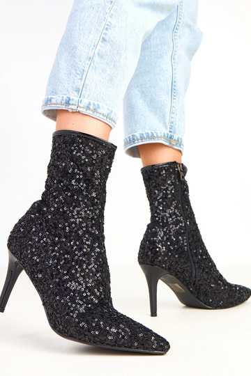 Schwarze Stiefeletten mit Glitzerverzierung auf Absatz Venda 2