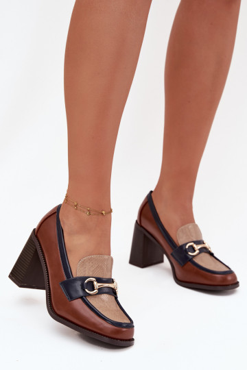 Damen High Heels mit Prägung und goldenen Details, sand-braun, Novella