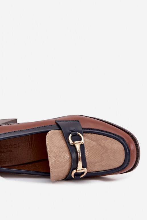 Schuhe Feminin mit Absätzen mit Aufdruck I goldene Farbem Detalem Beige-braune Farbe Novella