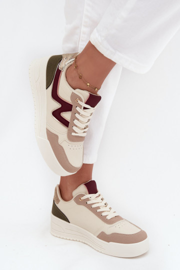 Damen Sportliche Schuhe mit Plateau und goldenen Details, sandfarben, Zalvra