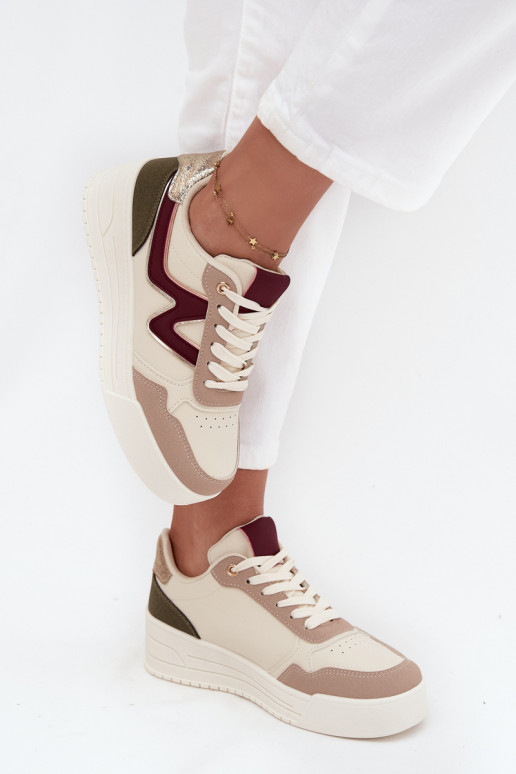 Sneakers Stilvollllschuhe Feminin mit einer Plattform mit goldenen Details Beige Zalvra Sneakers Stilvollllschuhe Feminin mit einer Plattform mit goldenen Details Beige Zalvra