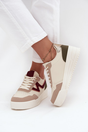 Damen Sportliche Schuhe mit Plateau und goldenen Details, sandfarben, Zalvra 2