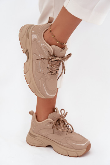 Turnschuhe Sneakers Stilvollllschuhe FemininPodZuójnym Schnürungm Beige Annelie