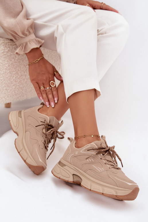 Turnschuhe Sneakers Stilvollllschuhe FemininPodZuójnym Schnürungm Beige Annelie